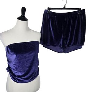 SHEIN Plus Size 2XL Tube Top And Track Short 2-Piece Set Soft Velvety Purple